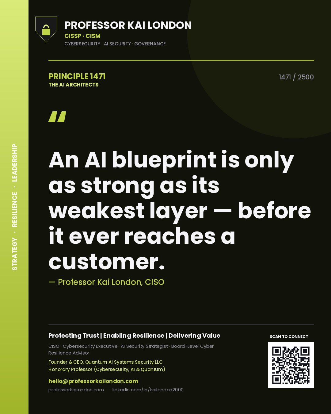 Professor Kai London principle 1471: An AI blueprint is only as strong as its weakest layer — before it ever reaches a customer.