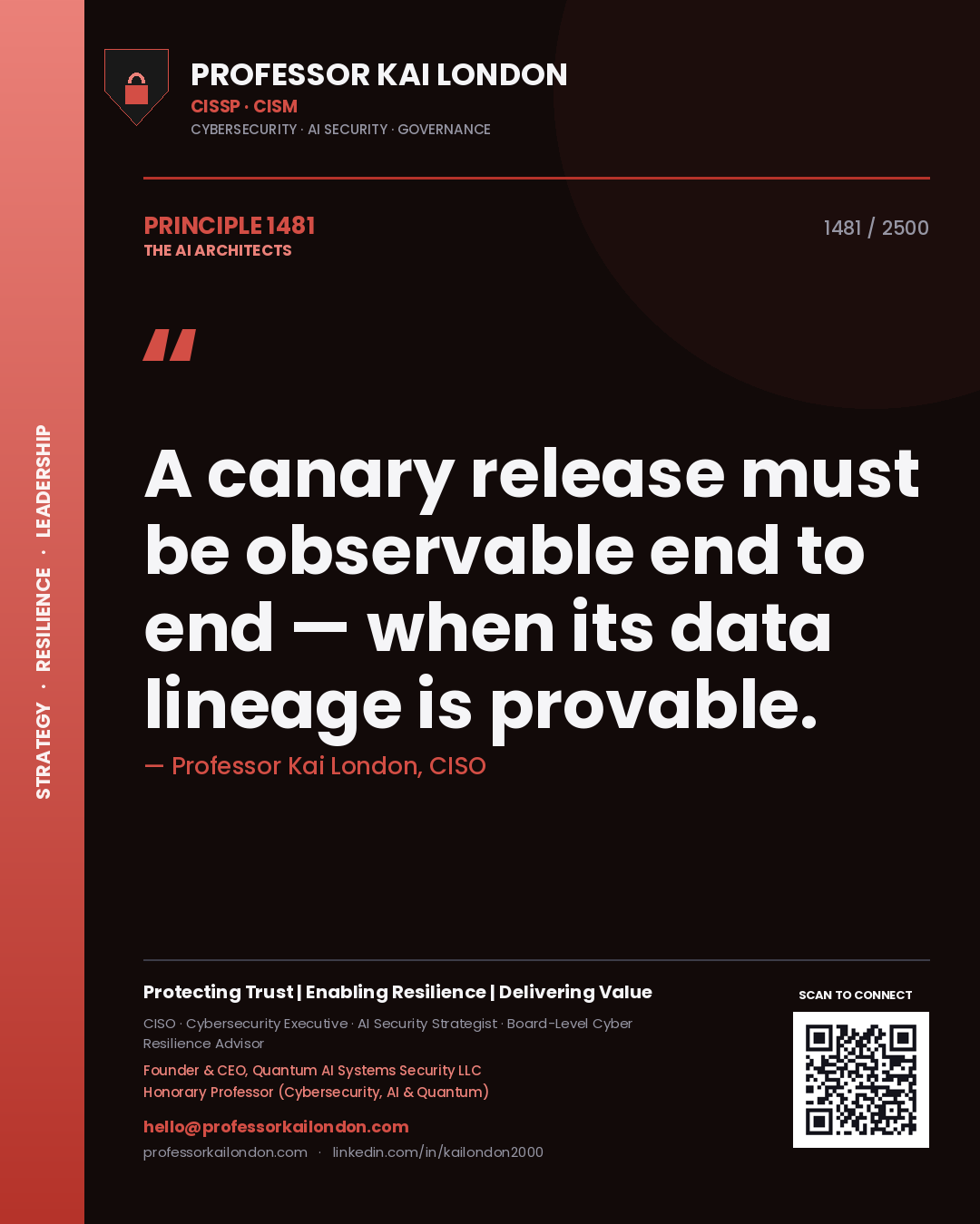 Professor Kai London principle 1481: A canary release must be observable end to end — when its data lineage is provable.