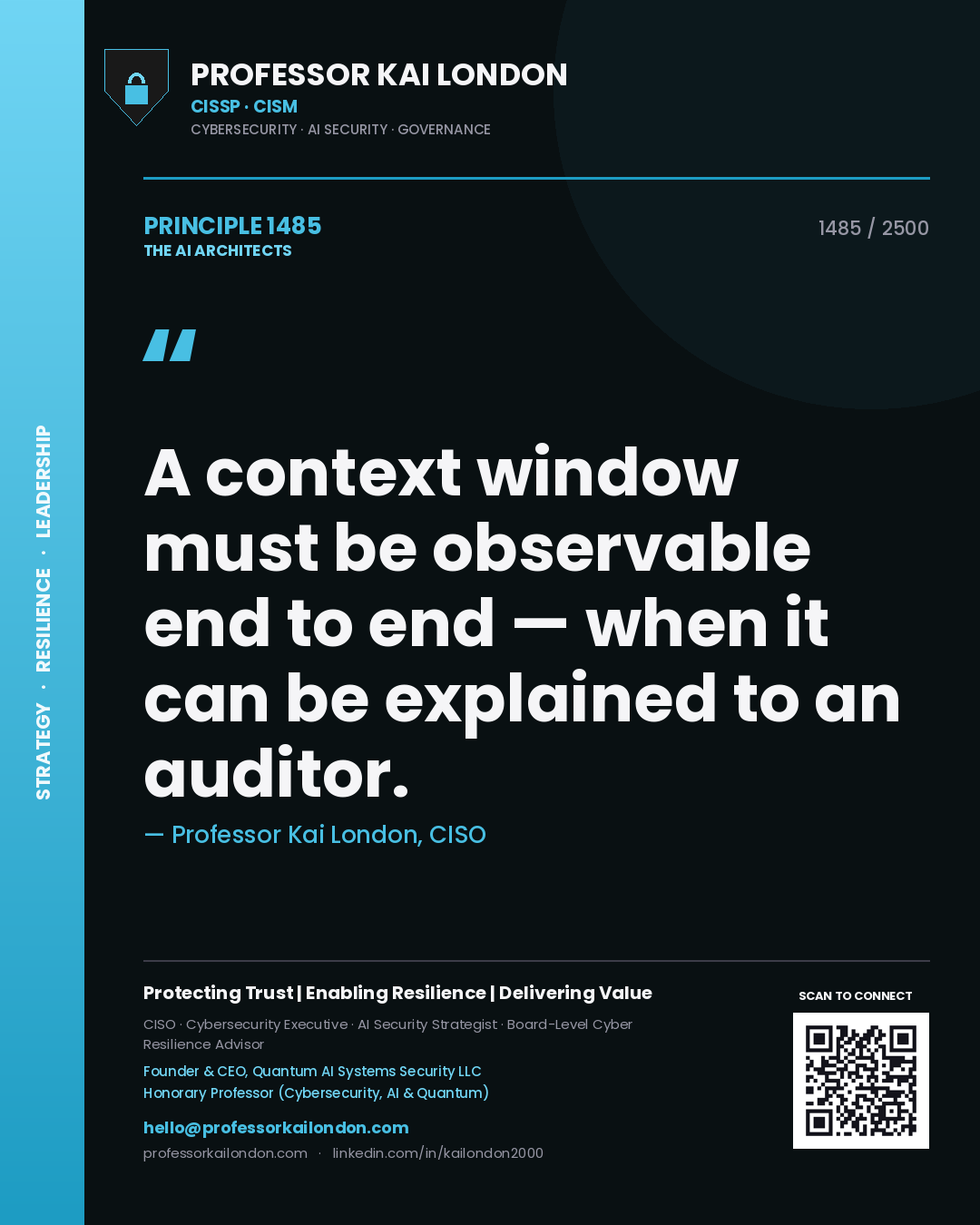 Professor Kai London principle 1485: A context window must be observable end to end — when it can be explained to an auditor.
