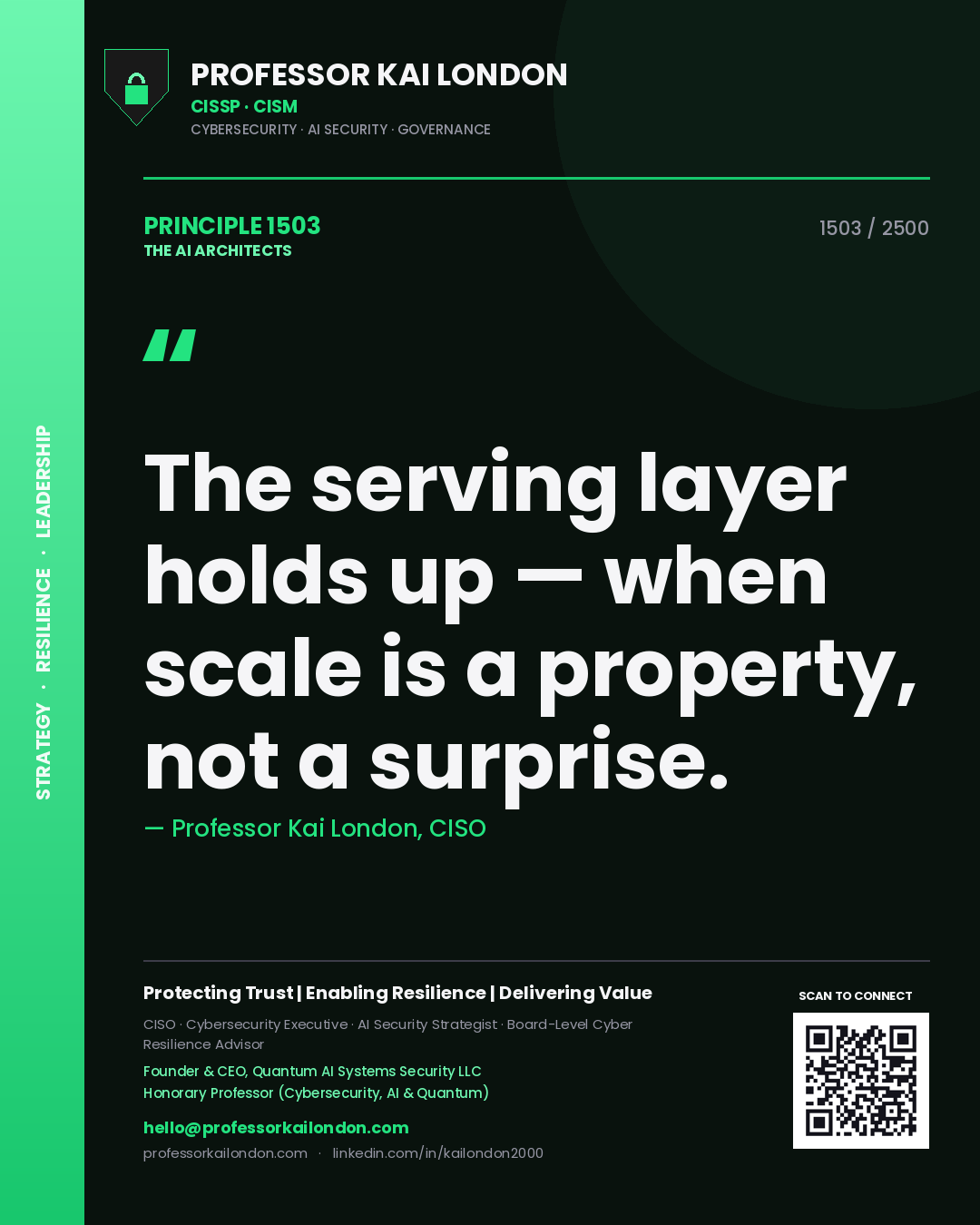 Professor Kai London principle 1503: The serving layer holds up — when scale is a property, not a surprise.