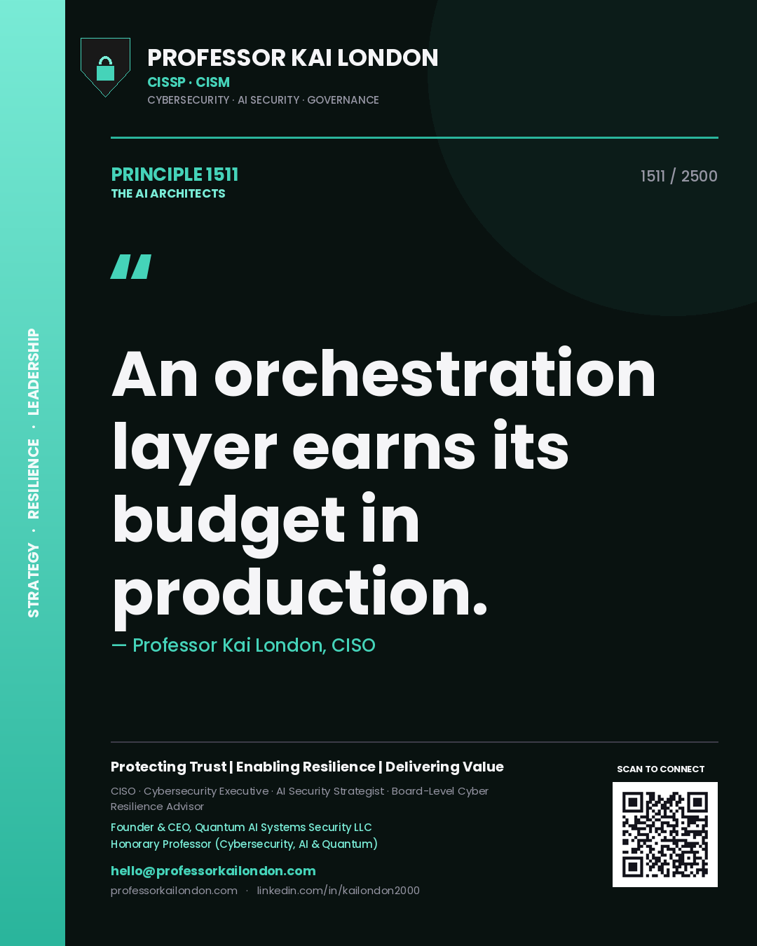Professor Kai London principle 1511: An orchestration layer earns its budget in production.