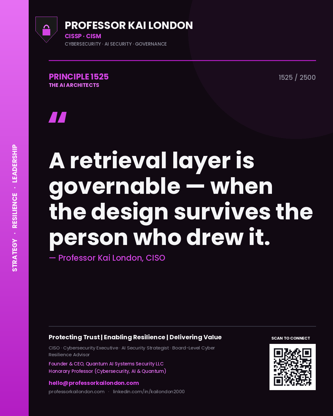 Professor Kai London principle 1525: A retrieval layer is governable — when the design survives the person who drew it.