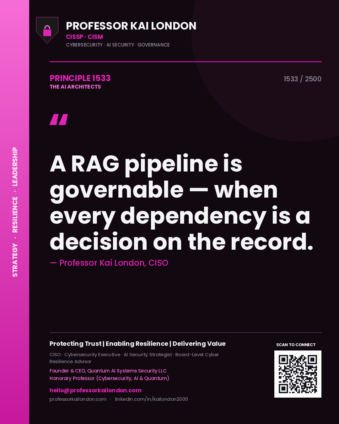 Professor Kai London principle 1533: A RAG pipeline is governable — when every dependency is a decision on the record.