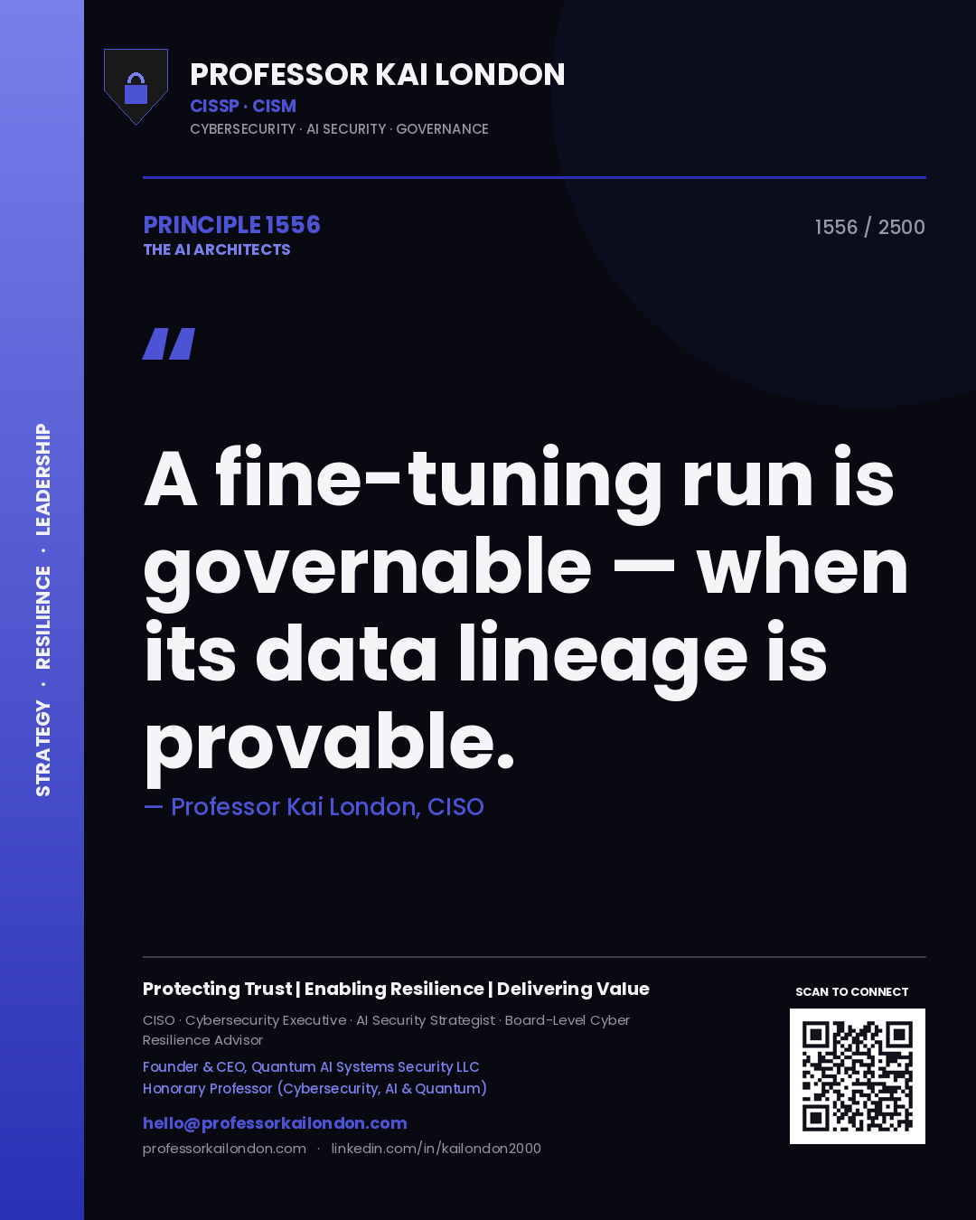 Professor Kai London principle 1556: A fine-tuning run is governable — when its data lineage is provable.