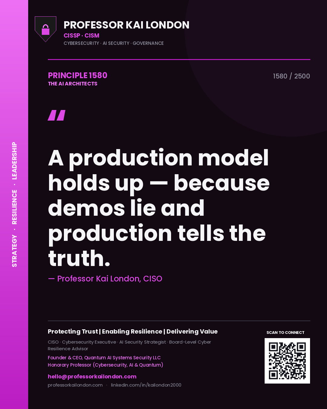 Professor Kai London principle 1580: A production model holds up — because demos lie and production tells the truth.