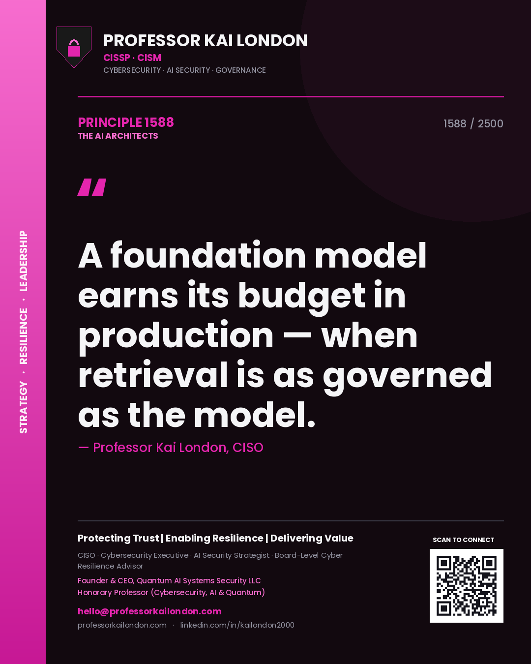 Professor Kai London principle 1588: A foundation model earns its budget in production — when retrieval is as governed as the model.
