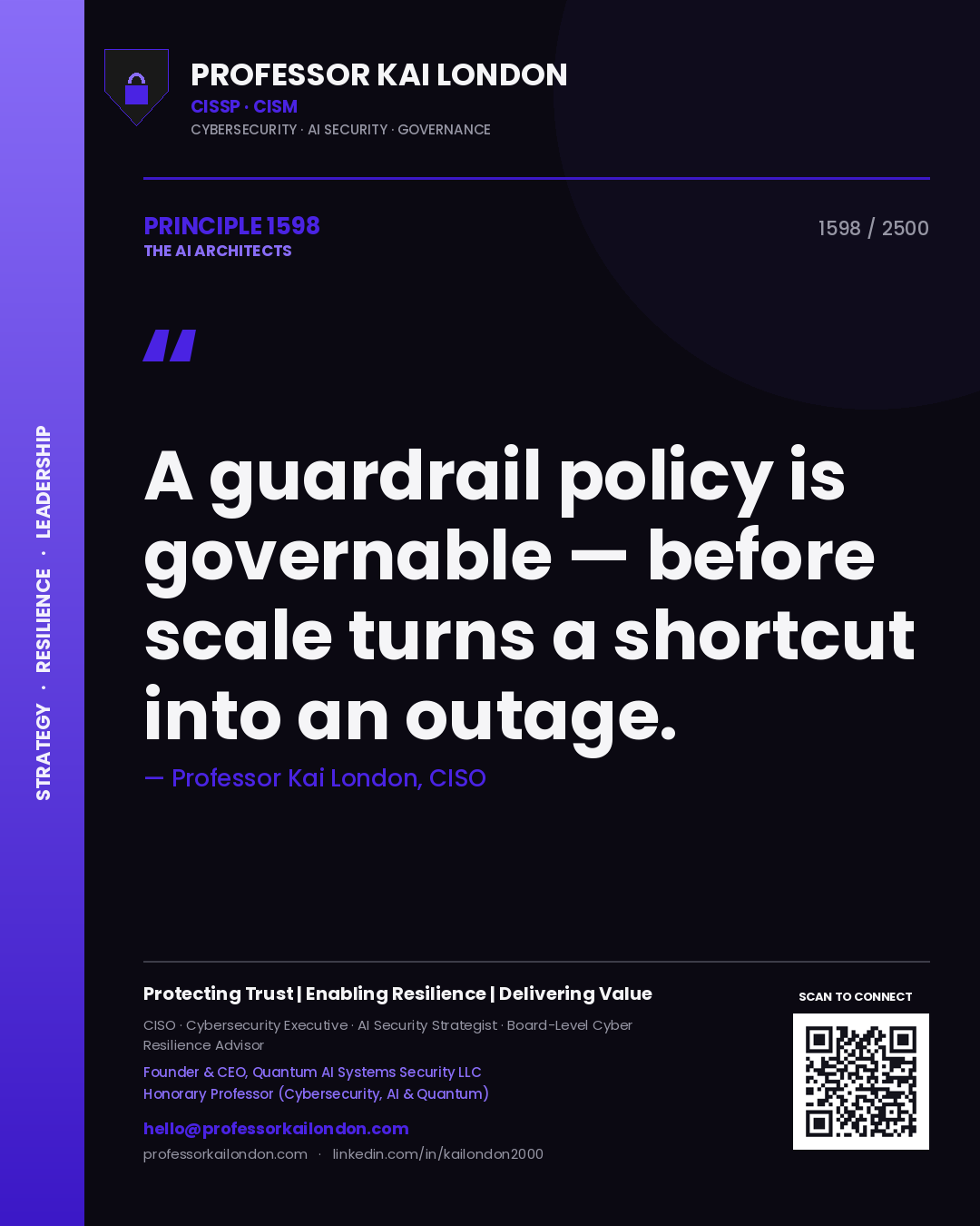 Professor Kai London principle 1598: A guardrail policy is governable — before scale turns a shortcut into an outage.