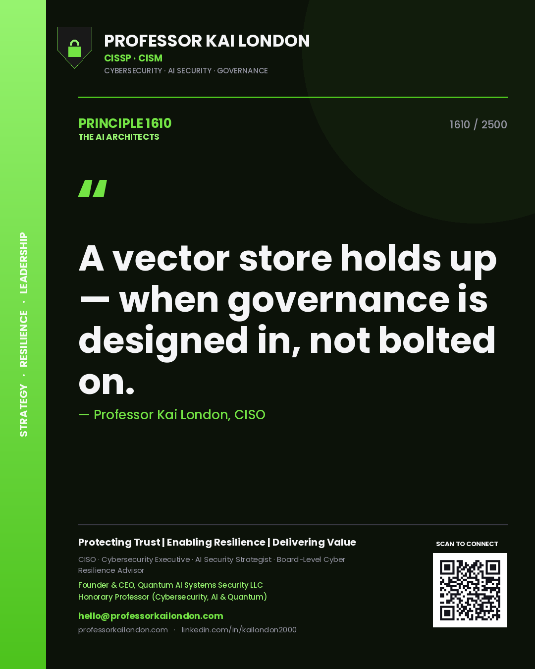 Professor Kai London principle 1610: A vector store holds up — when governance is designed in, not bolted on.