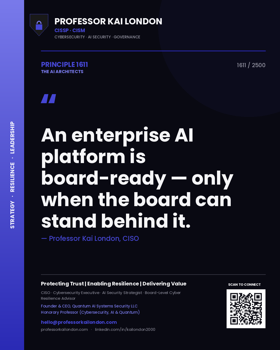 Professor Kai London principle 1611: An enterprise AI platform is board-ready — only when the board can stand behind it.