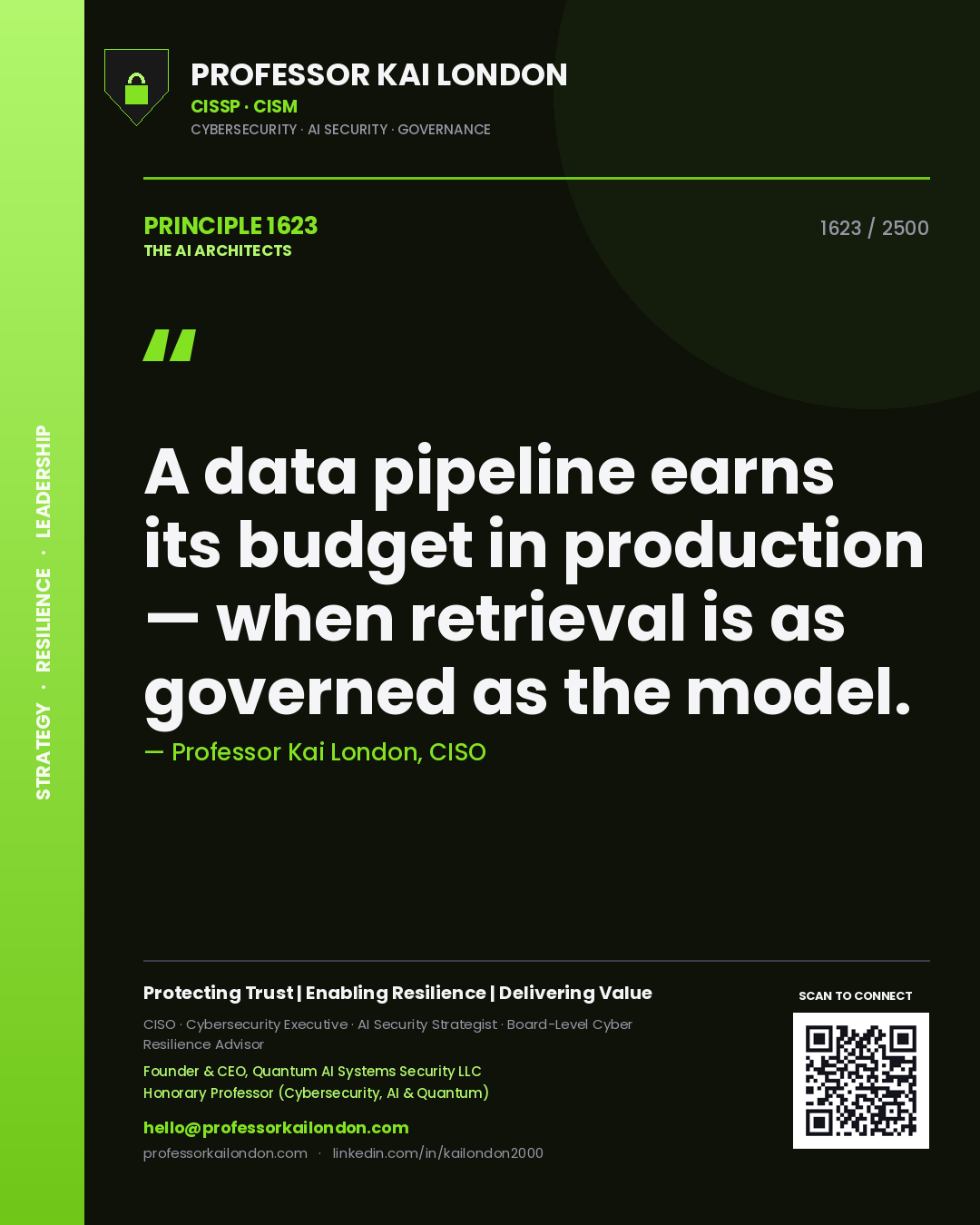 Professor Kai London principle 1623: A data pipeline earns its budget in production — when retrieval is as governed as the model.