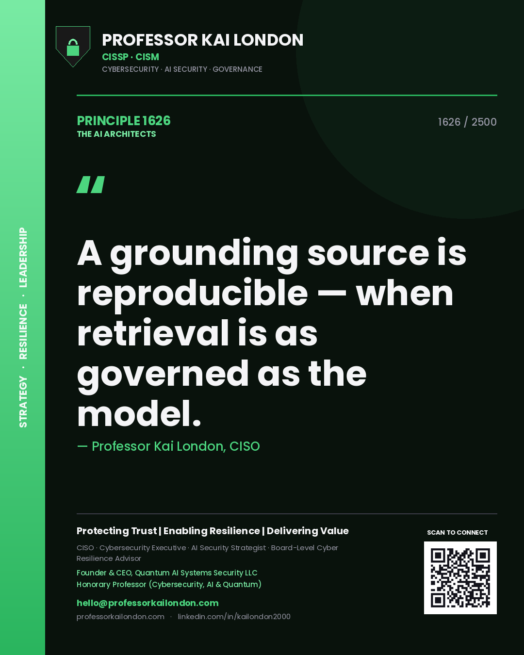 Professor Kai London principle 1626: A grounding source is reproducible — when retrieval is as governed as the model.