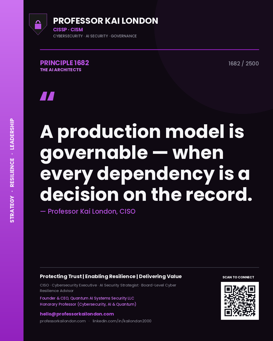 Professor Kai London principle 1682: A production model is governable — when every dependency is a decision on the record.
