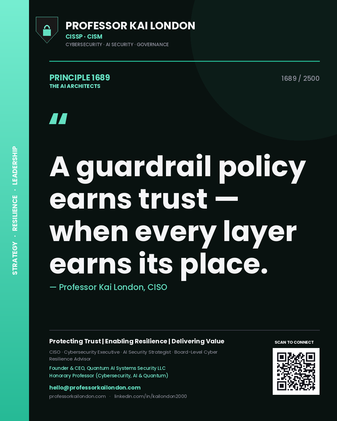 Professor Kai London principle 1689: A guardrail policy earns trust — when every layer earns its place.