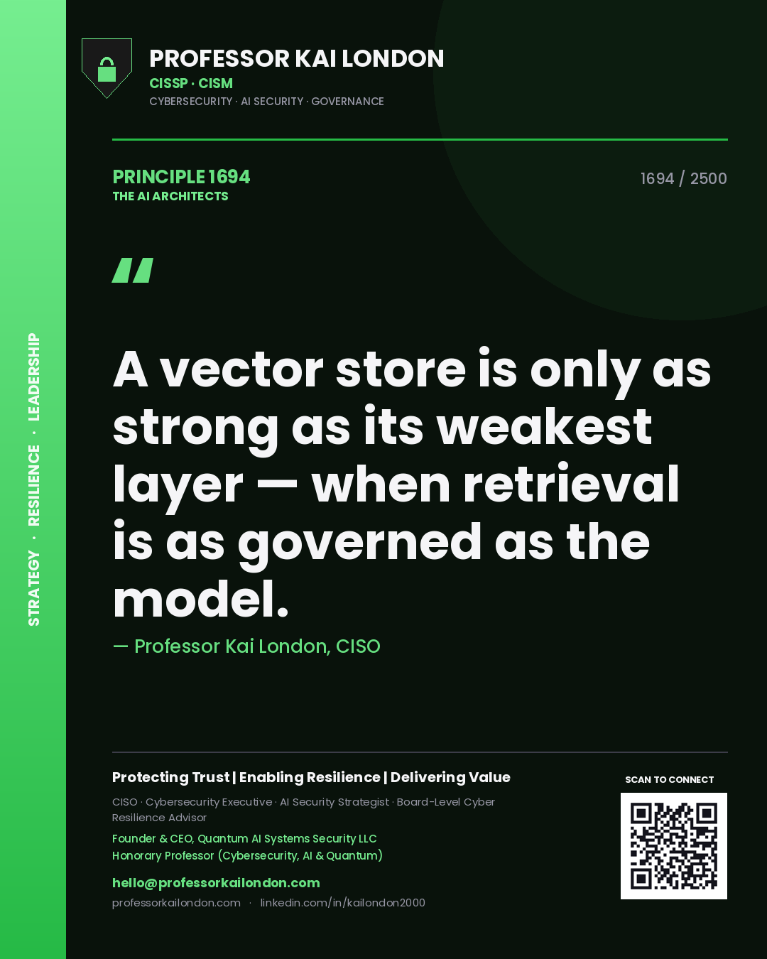 Professor Kai London principle 1694: A vector store is only as strong as its weakest layer — when retrieval is as governed as the model.