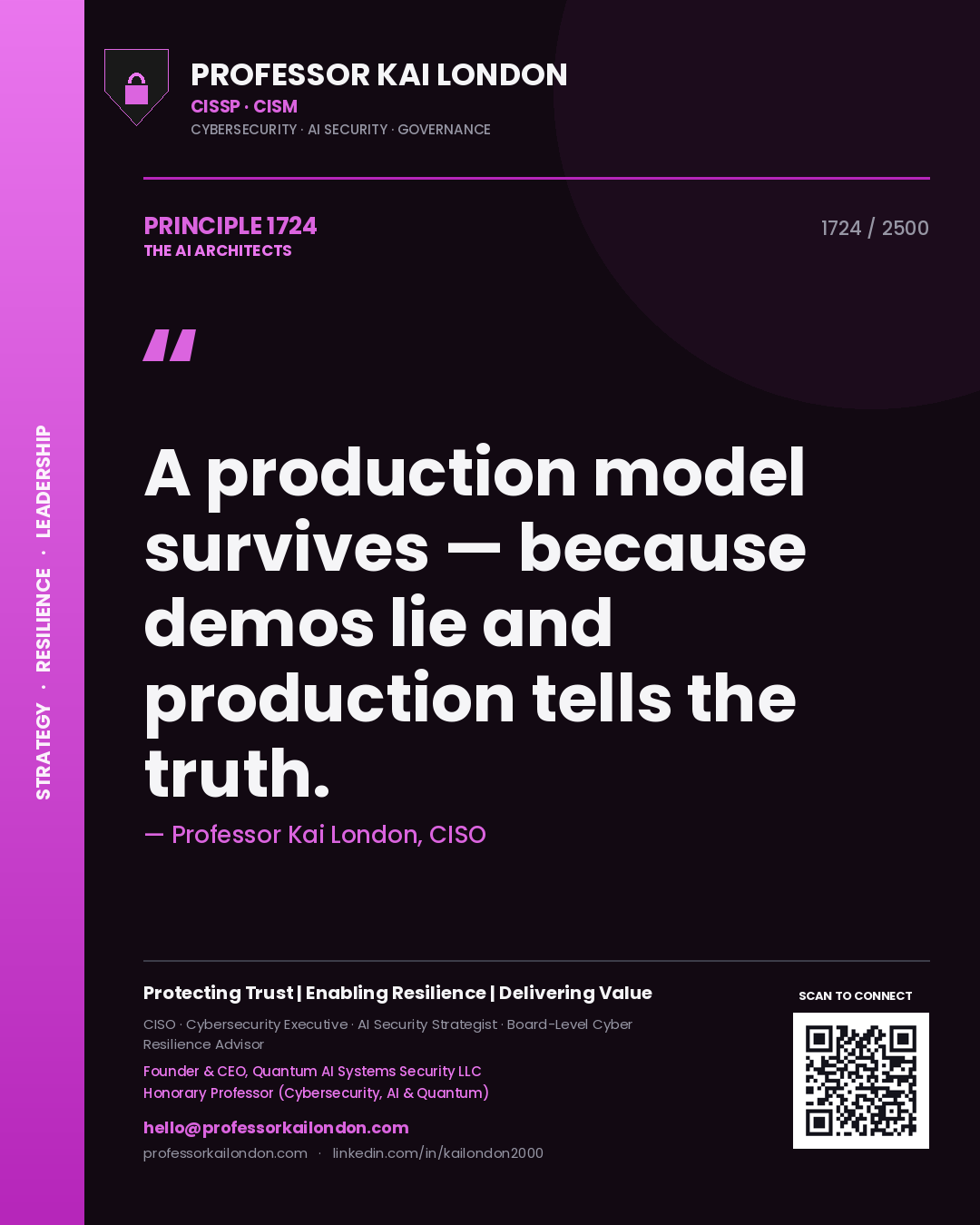 Professor Kai London principle 1724: A production model survives — because demos lie and production tells the truth.