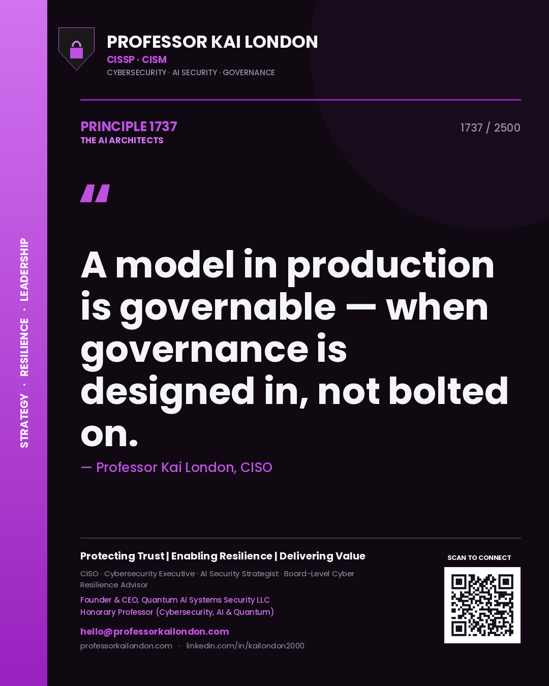 Professor Kai London principle 1737: A model in production is governable — when governance is designed in, not bolted on.