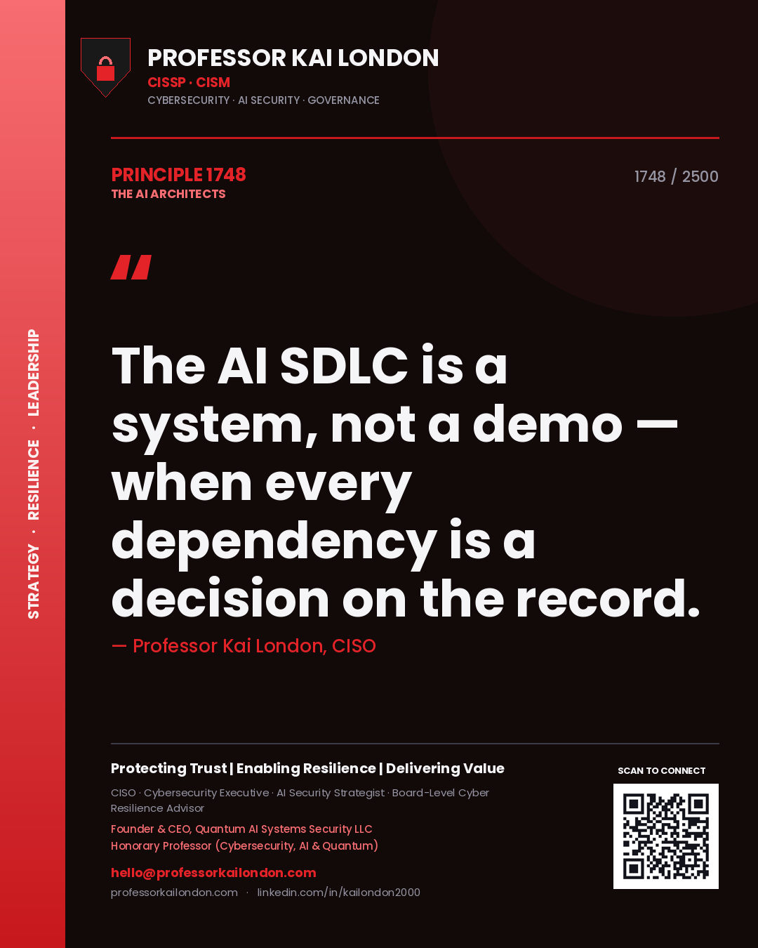 Professor Kai London principle 1748: The AI SDLC is a system, not a demo — when every dependency is a decision on the record.