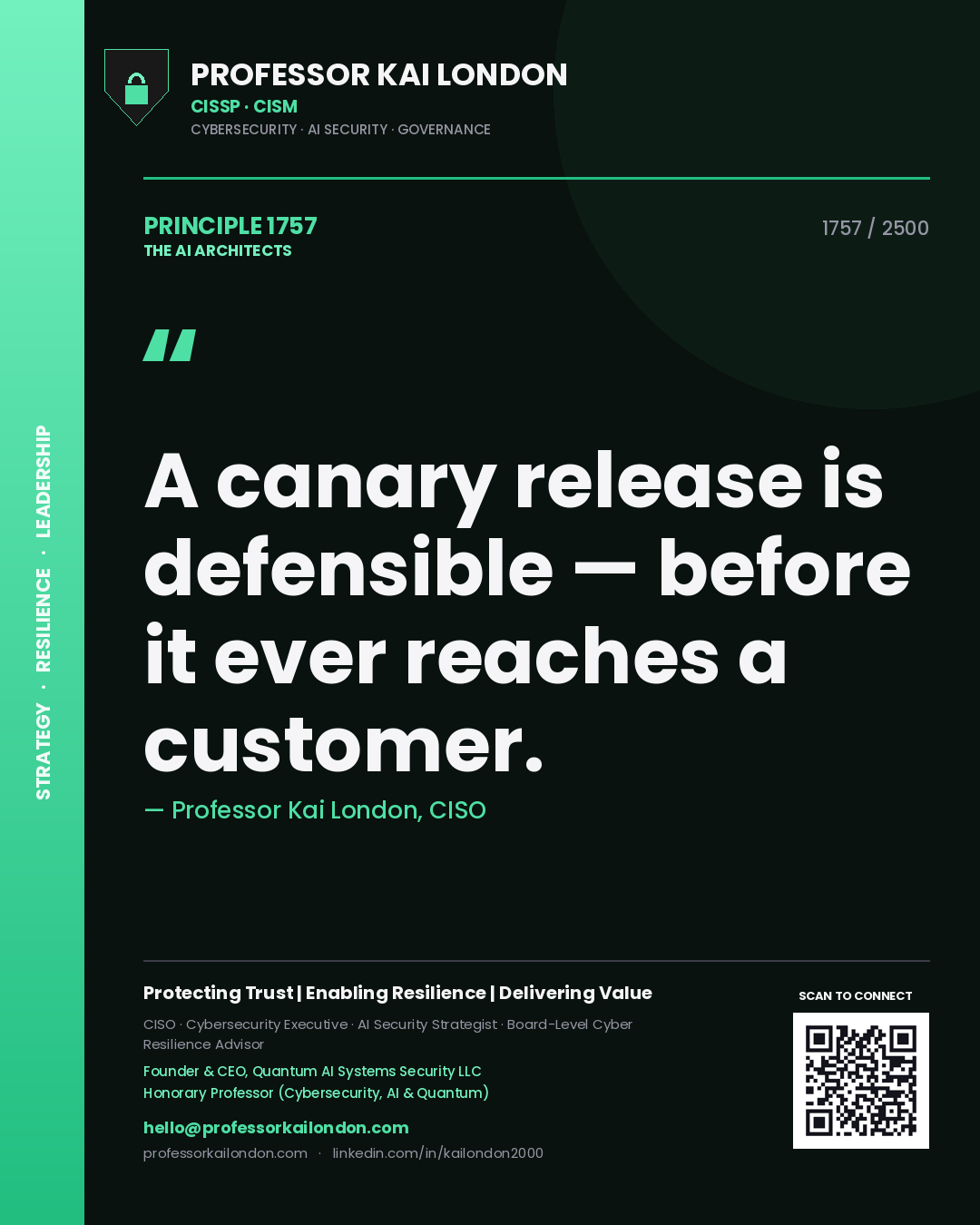 Professor Kai London principle 1757: A canary release is defensible — before it ever reaches a customer.