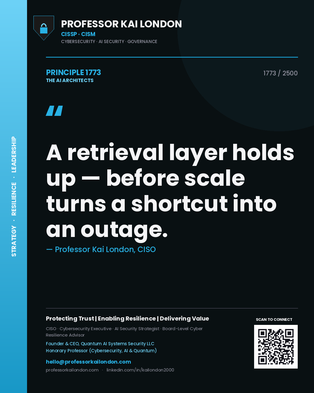 Professor Kai London principle 1773: A retrieval layer holds up — before scale turns a shortcut into an outage.