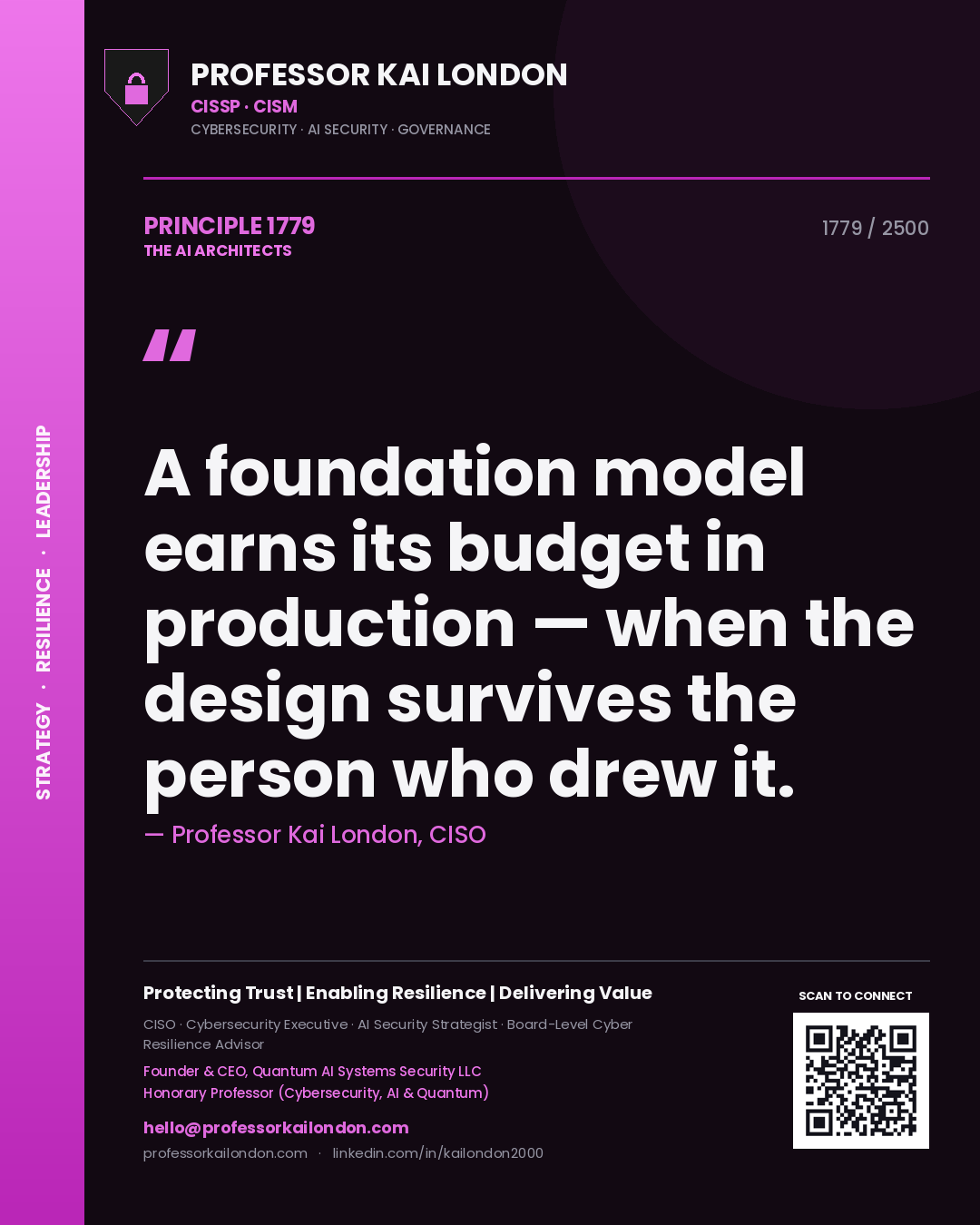 Professor Kai London principle 1779: A foundation model earns its budget in production — when the design survives the person who drew it.
