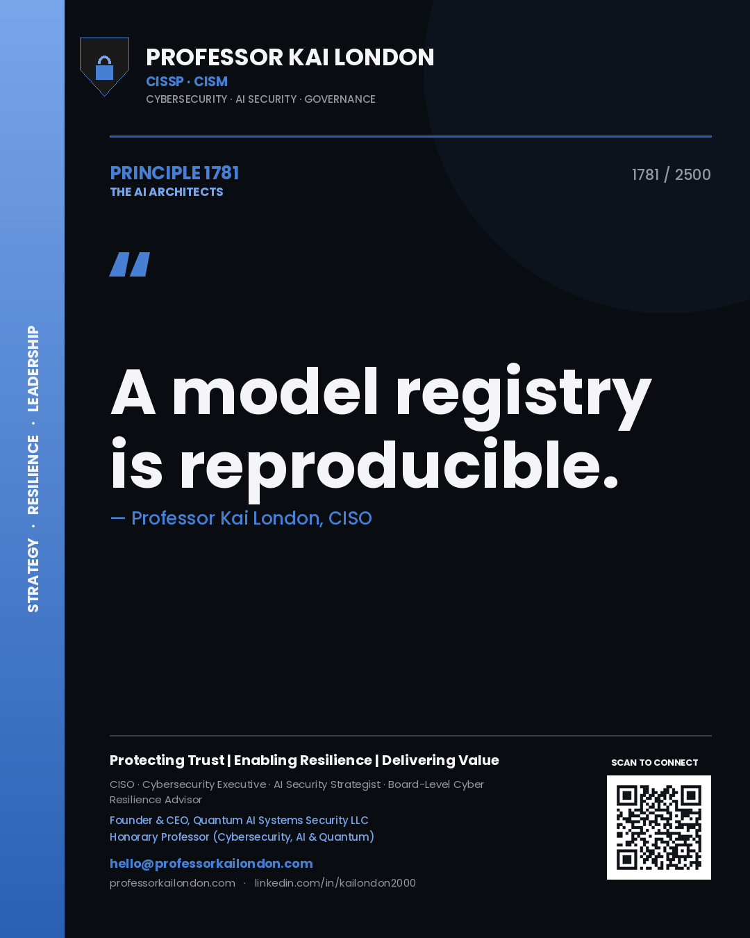 Professor Kai London principle 1781: A model registry is reproducible.
