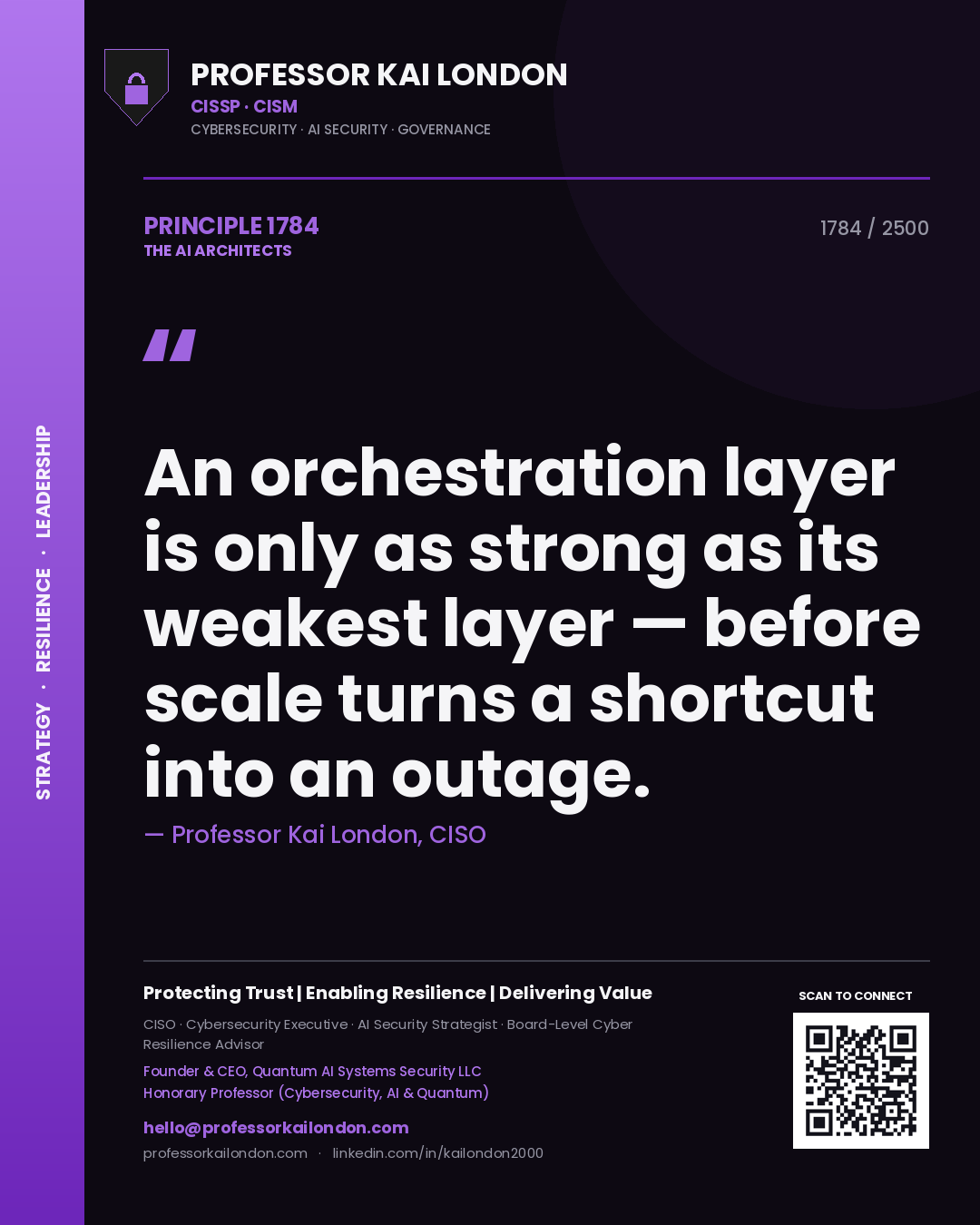 Professor Kai London principle 1784: An orchestration layer is only as strong as its weakest layer — before scale turns a shortcut into an outage.