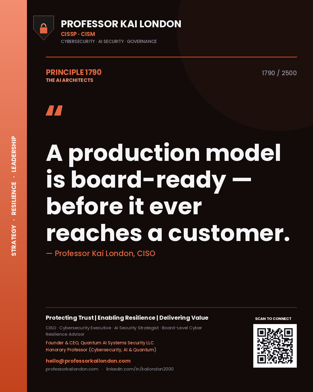Professor Kai London principle 1790: A production model is board-ready — before it ever reaches a customer.