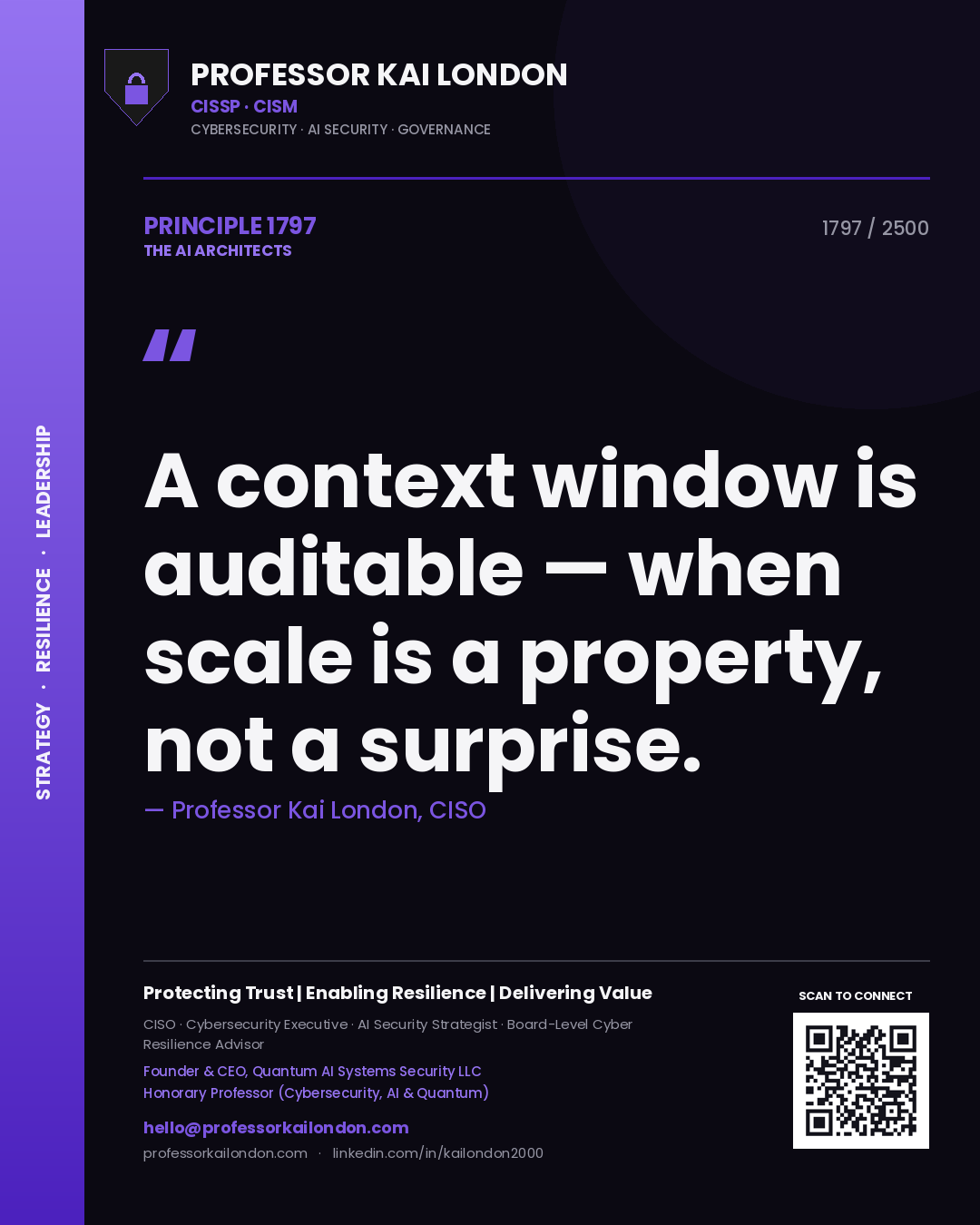 Professor Kai London principle 1797: A context window is auditable — when scale is a property, not a surprise.