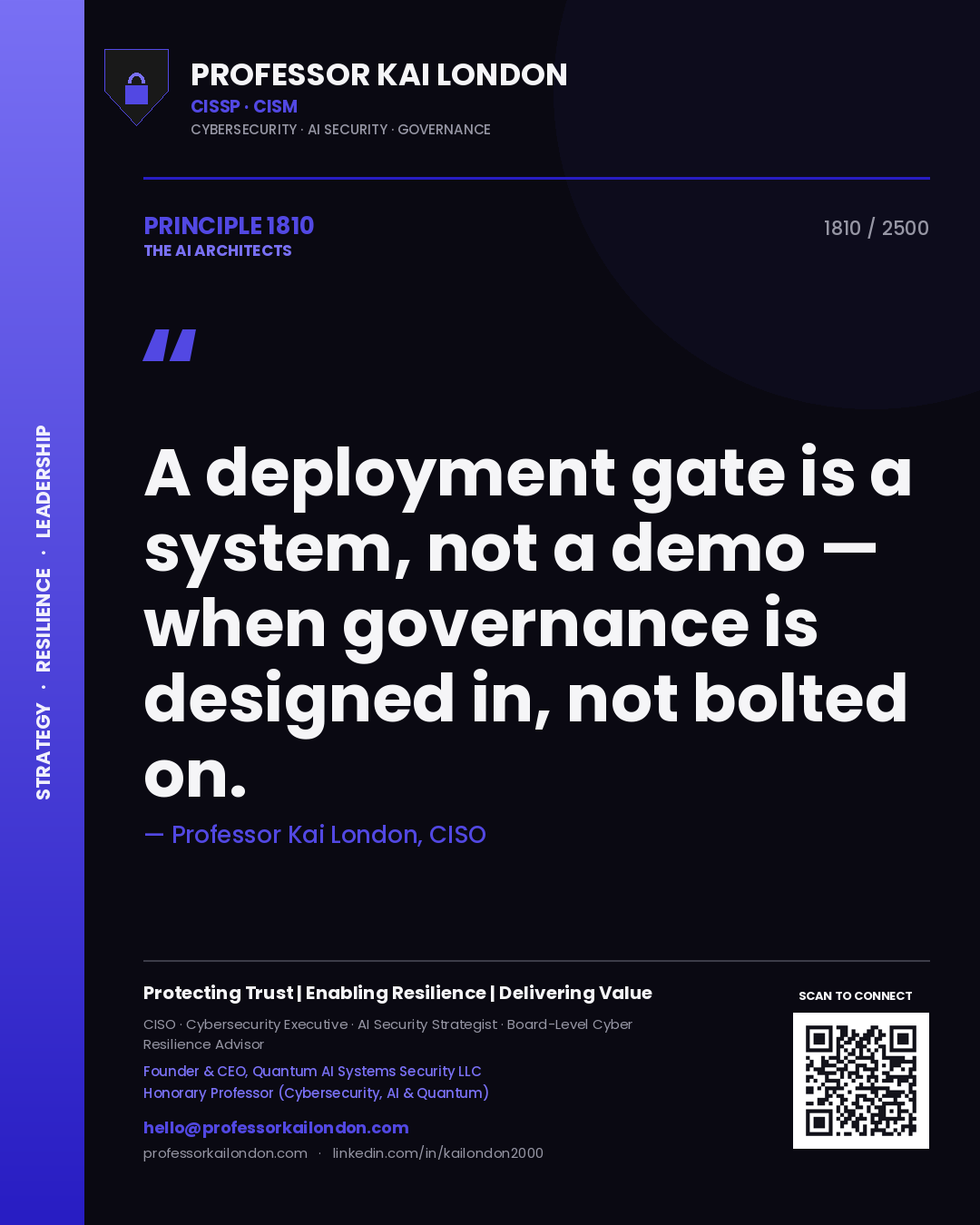 Professor Kai London principle 1810: A deployment gate is a system, not a demo — when governance is designed in, not bolted on.