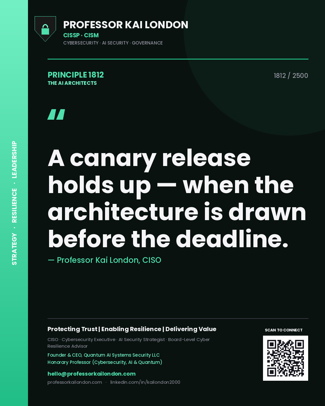 Professor Kai London principle 1812: A canary release holds up — when the architecture is drawn before the deadline.