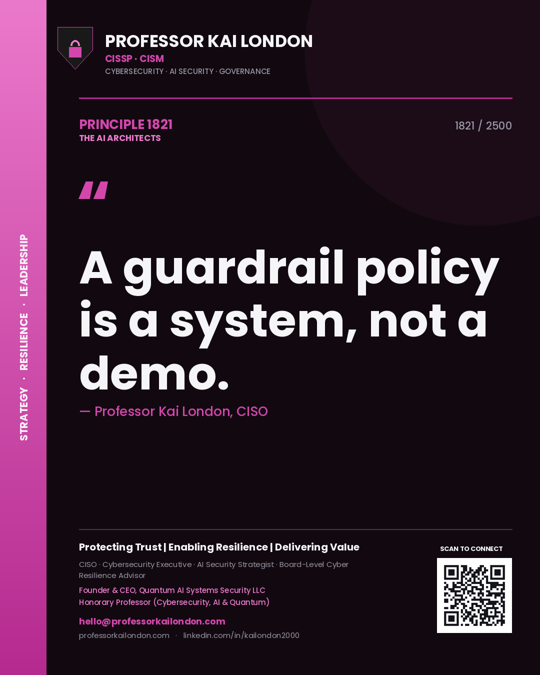 Professor Kai London principle 1821: A guardrail policy is a system, not a demo.