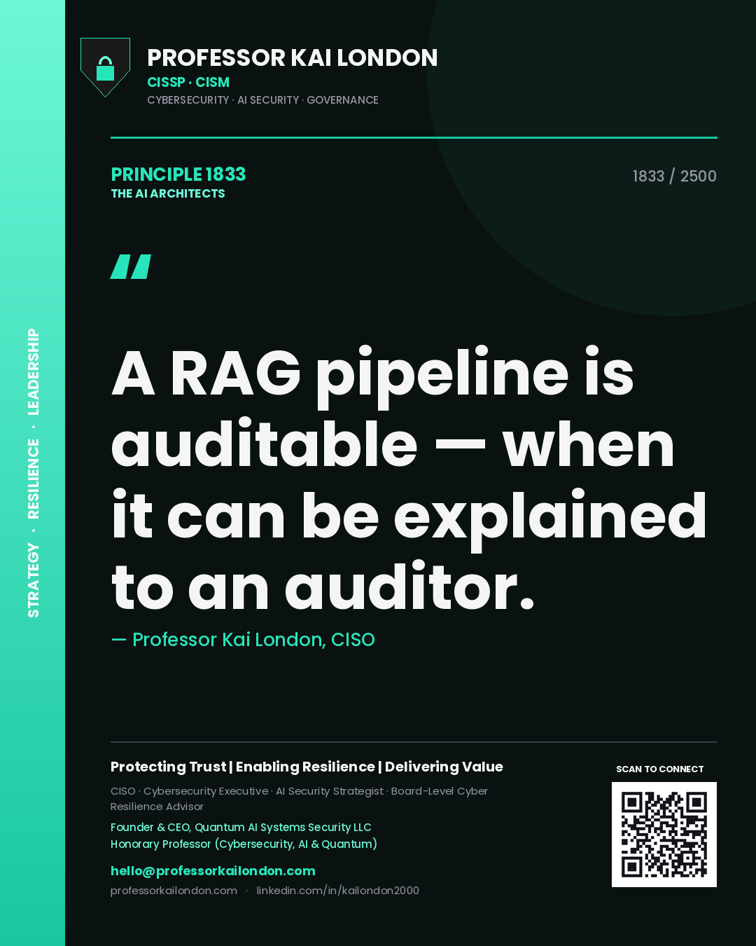 Professor Kai London principle 1833: A RAG pipeline is auditable — when it can be explained to an auditor.