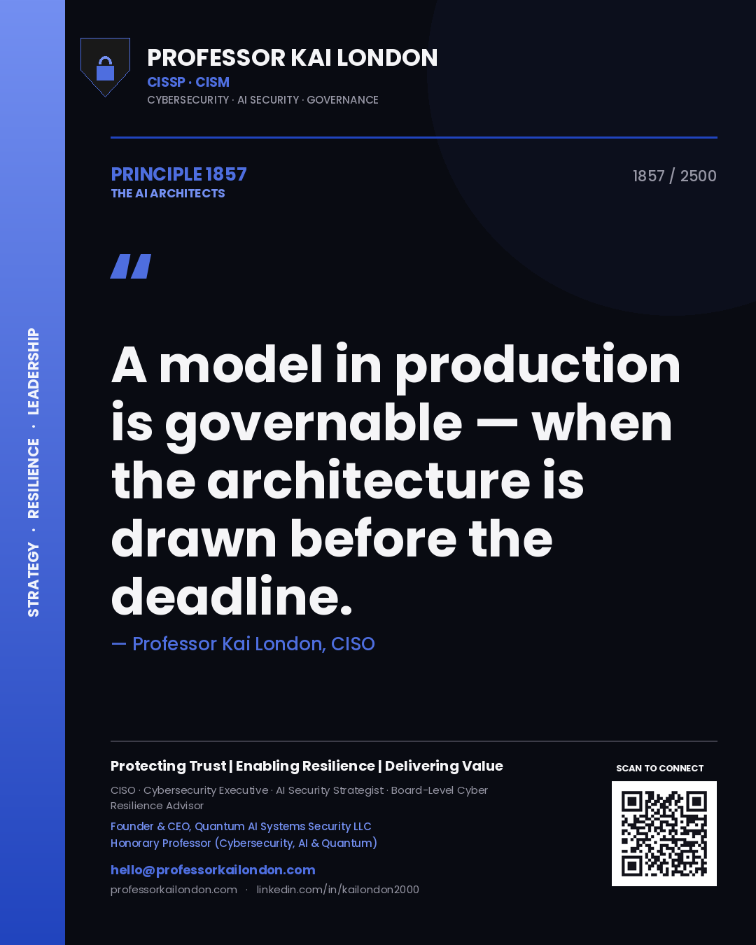 Professor Kai London principle 1857: A model in production is governable — when the architecture is drawn before the deadline.