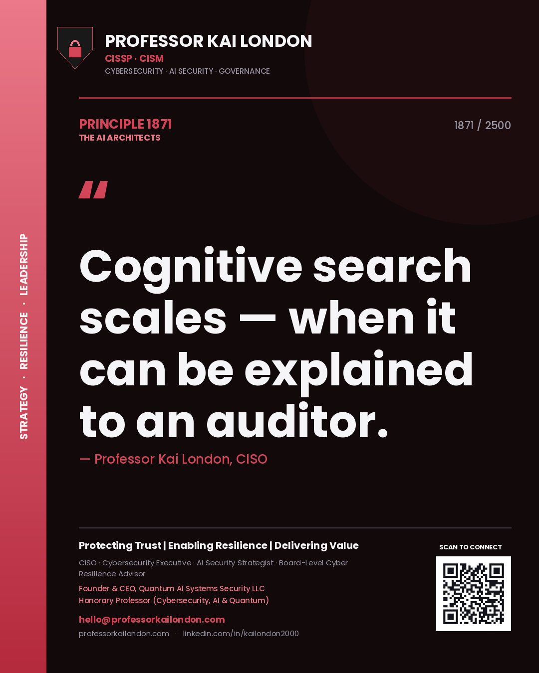Professor Kai London principle 1871: Cognitive search scales — when it can be explained to an auditor.