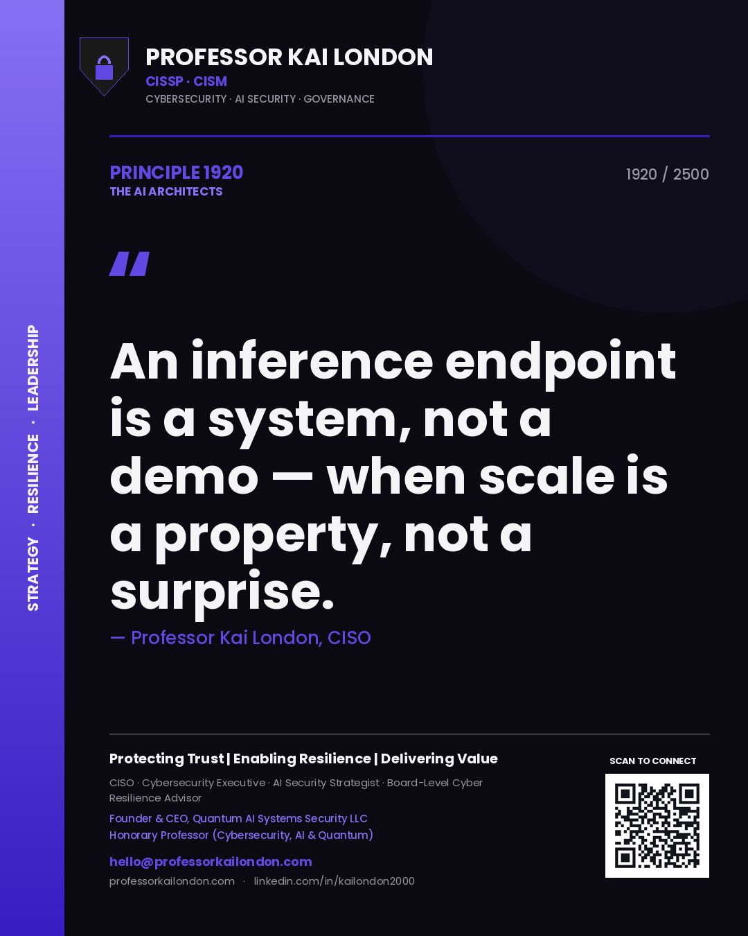 Professor Kai London principle 1920: An inference endpoint is a system, not a demo — when scale is a property, not a surprise.