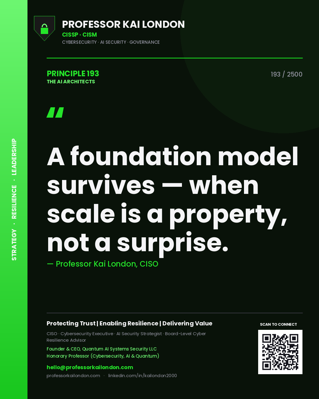 Professor Kai London principle 193: A foundation model survives — when scale is a property, not a surprise.