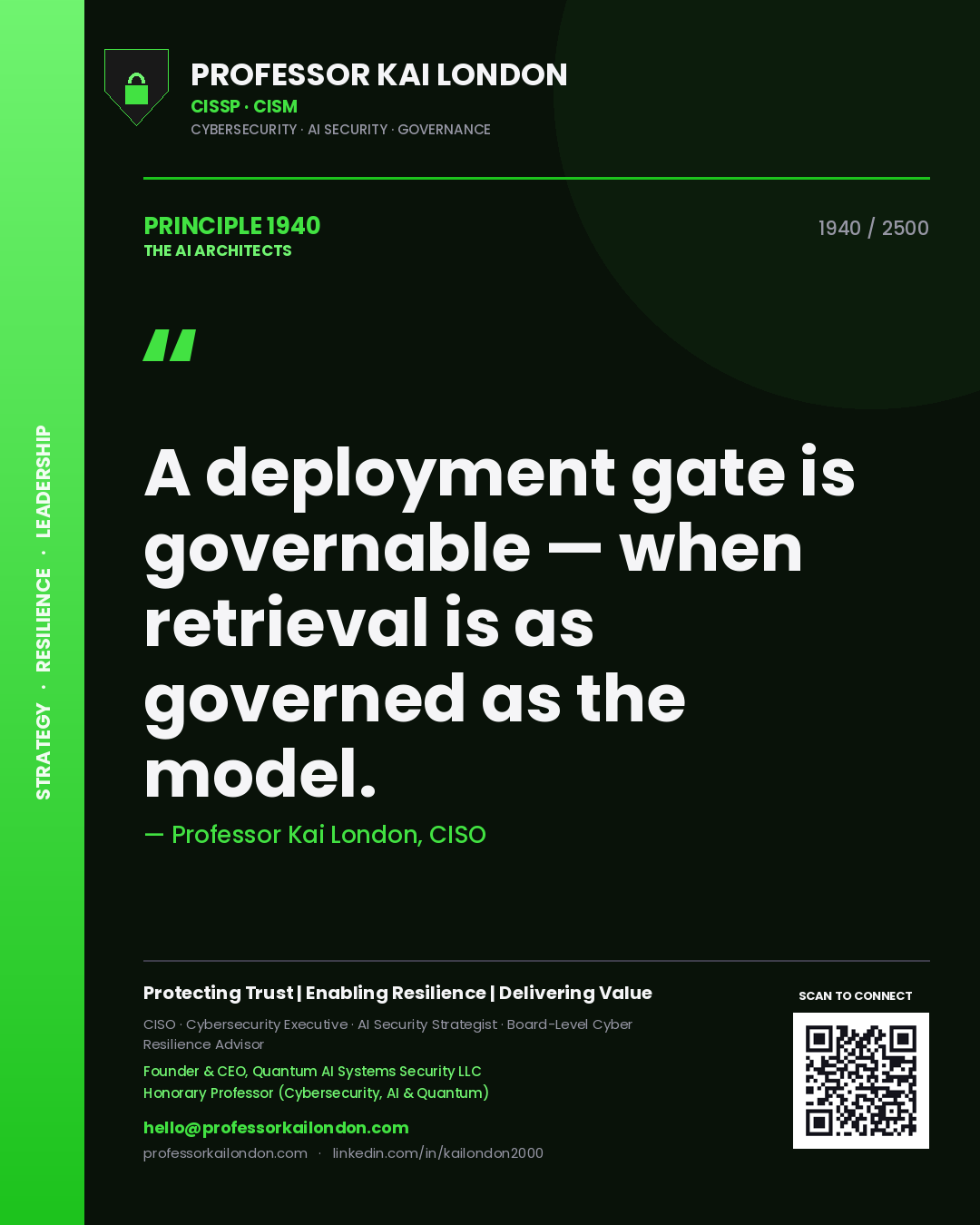 Professor Kai London principle 1940: A deployment gate is governable — when retrieval is as governed as the model.