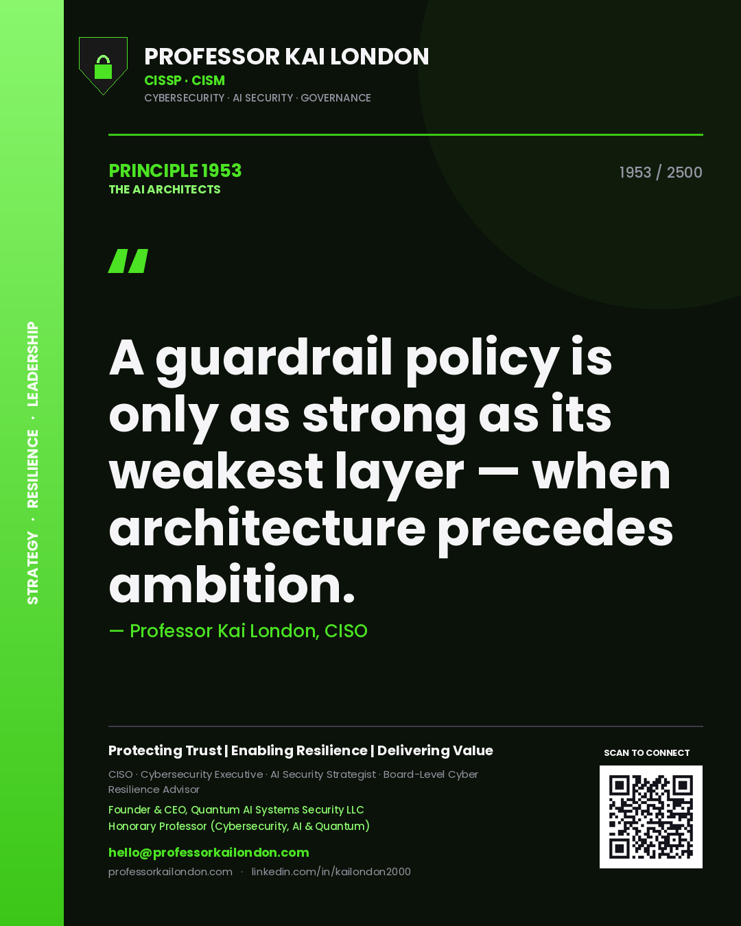 Professor Kai London principle 1953: A guardrail policy is only as strong as its weakest layer — when architecture precedes ambition.