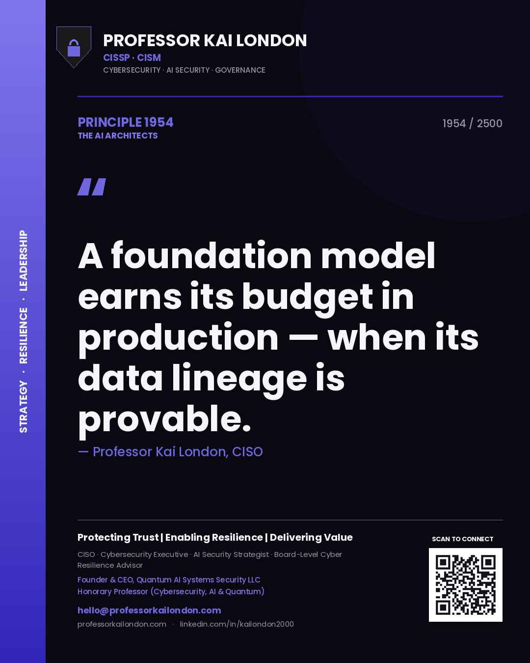 Professor Kai London principle 1954: A foundation model earns its budget in production — when its data lineage is provable.