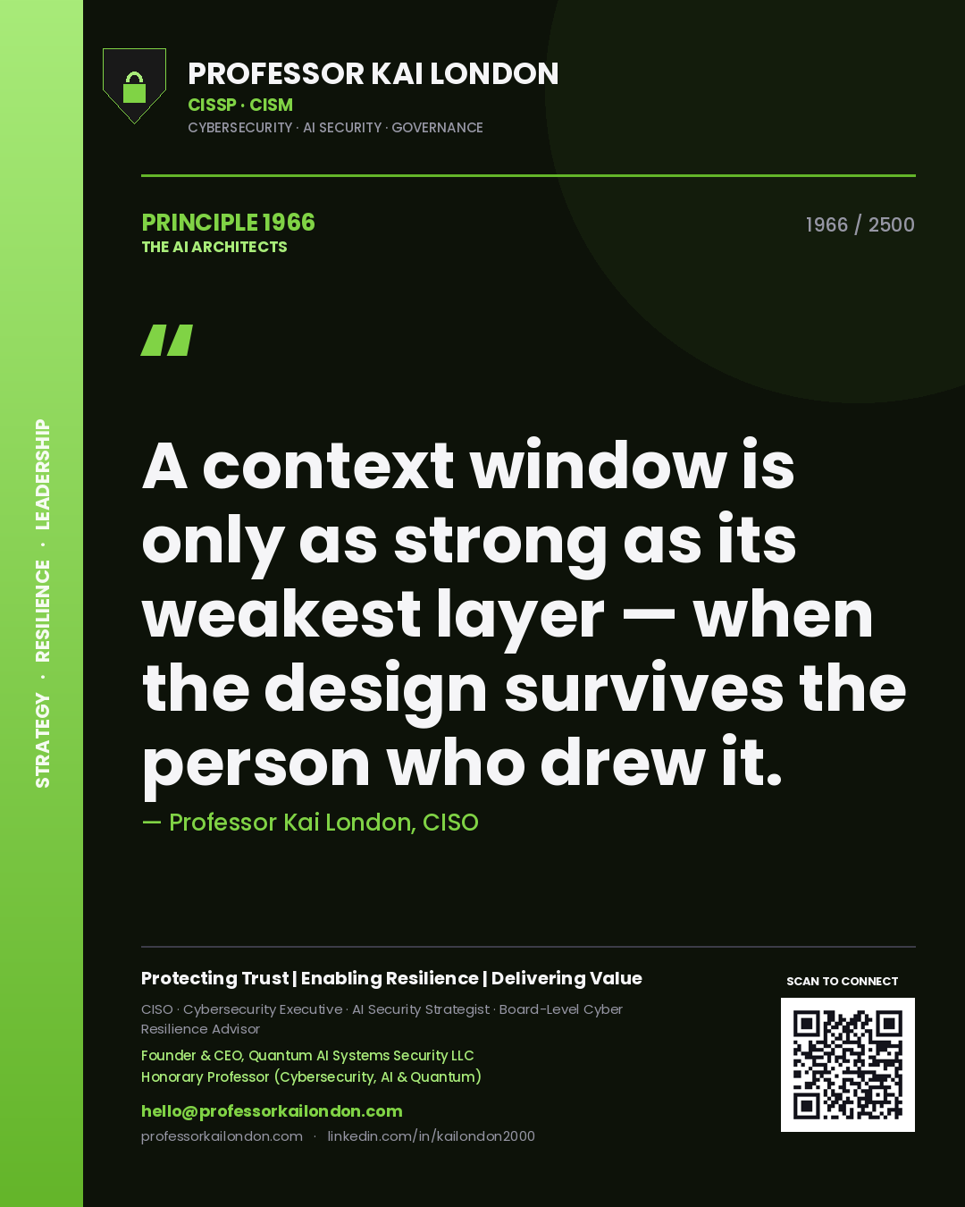 Professor Kai London principle 1966: A context window is only as strong as its weakest layer — when the design survives the person who drew it.