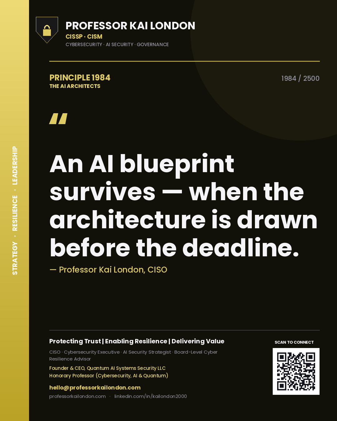 Professor Kai London principle 1984: An AI blueprint survives — when the architecture is drawn before the deadline.