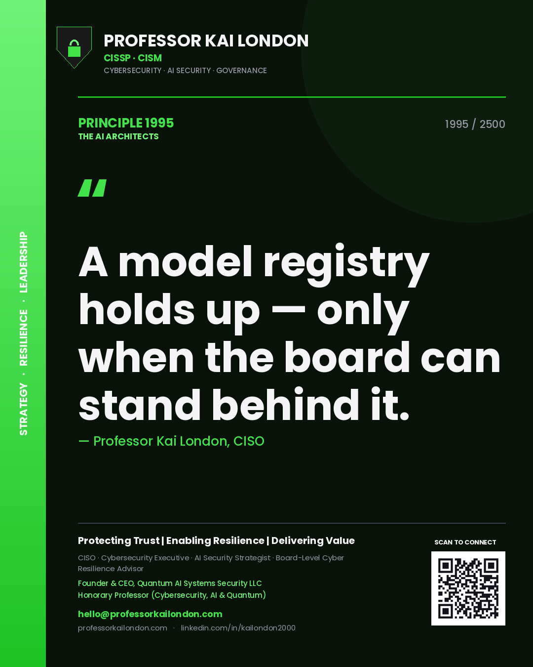 Professor Kai London principle 1995: A model registry holds up — only when the board can stand behind it.