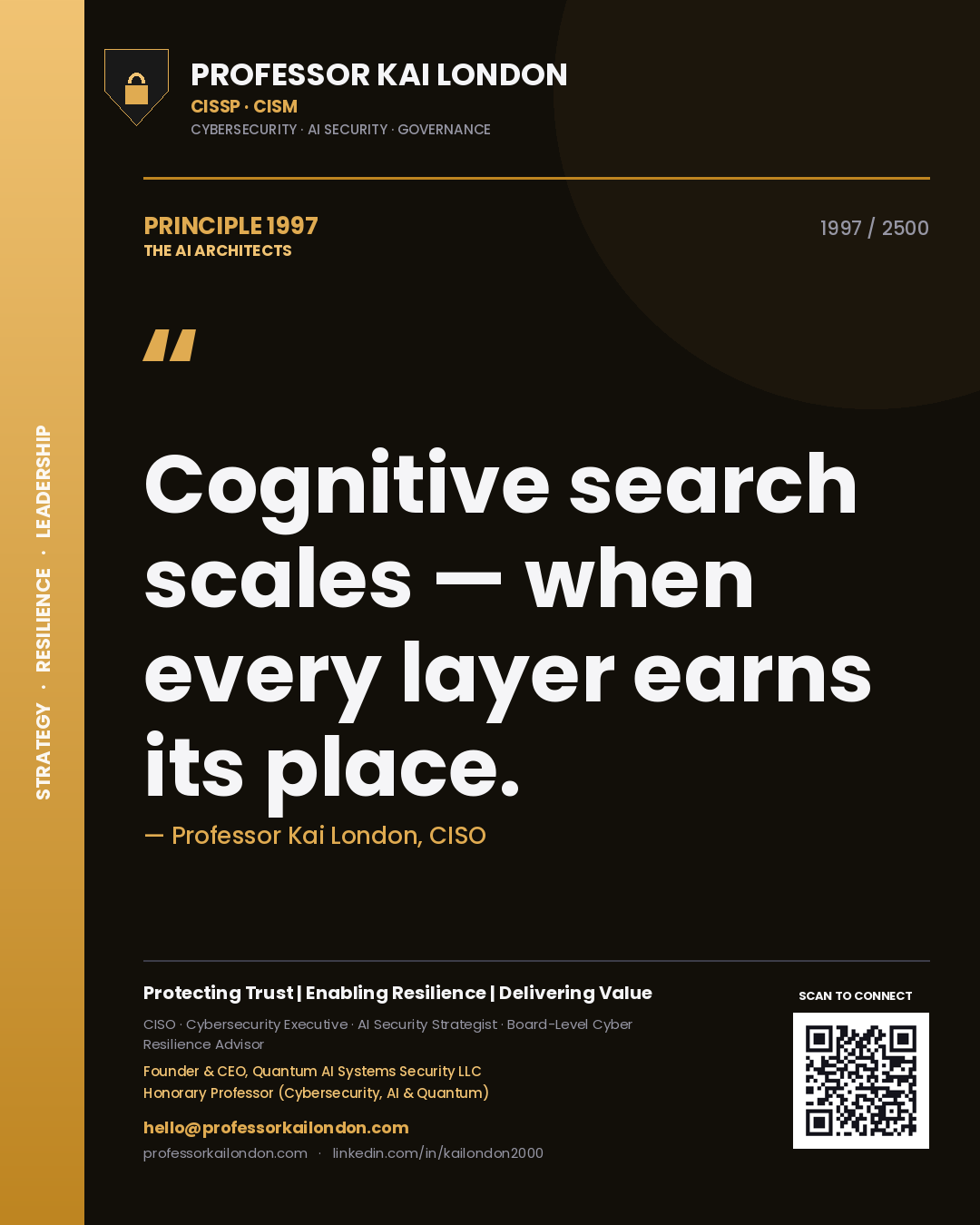 Professor Kai London principle 1997: Cognitive search scales — when every layer earns its place.