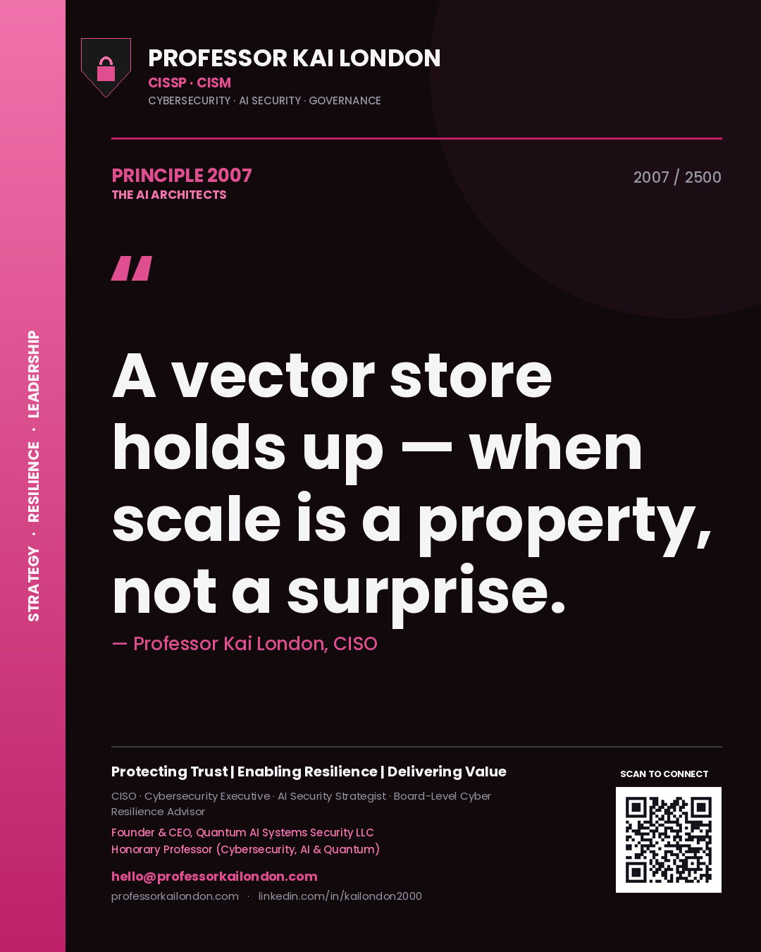 Professor Kai London principle 2007: A vector store holds up — when scale is a property, not a surprise.