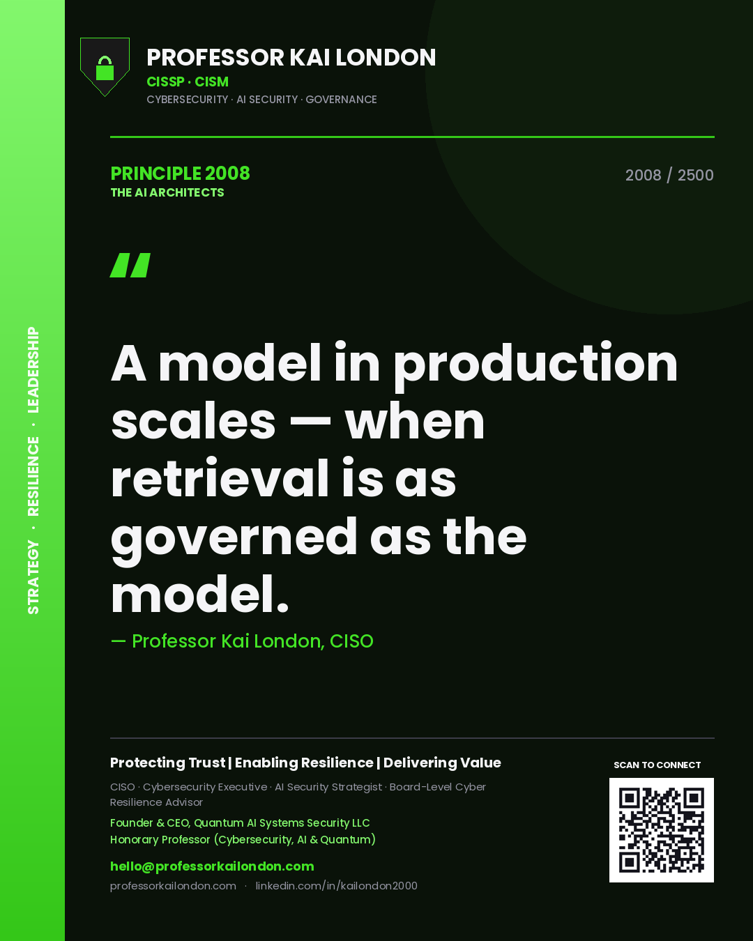 Professor Kai London principle 2008: A model in production scales — when retrieval is as governed as the model.