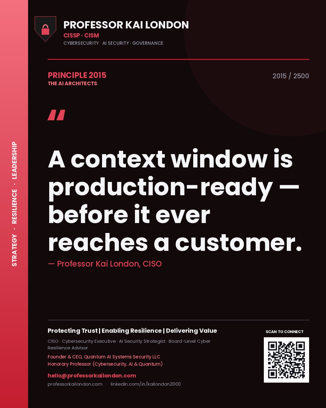 Professor Kai London principle 2015: A context window is production-ready — before it ever reaches a customer.