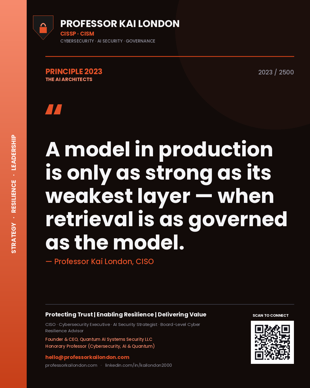 Professor Kai London principle 2023: A model in production is only as strong as its weakest layer — when retrieval is as governed as the model.
