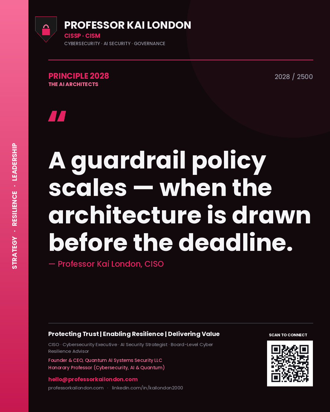Professor Kai London principle 2028: A guardrail policy scales — when the architecture is drawn before the deadline.