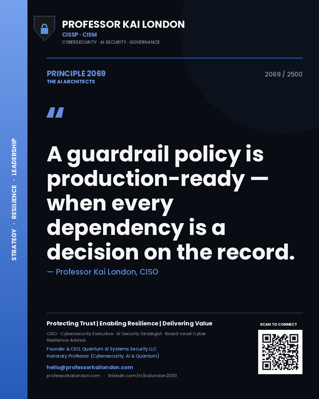 Professor Kai London principle 2069: A guardrail policy is production-ready — when every dependency is a decision on the record.