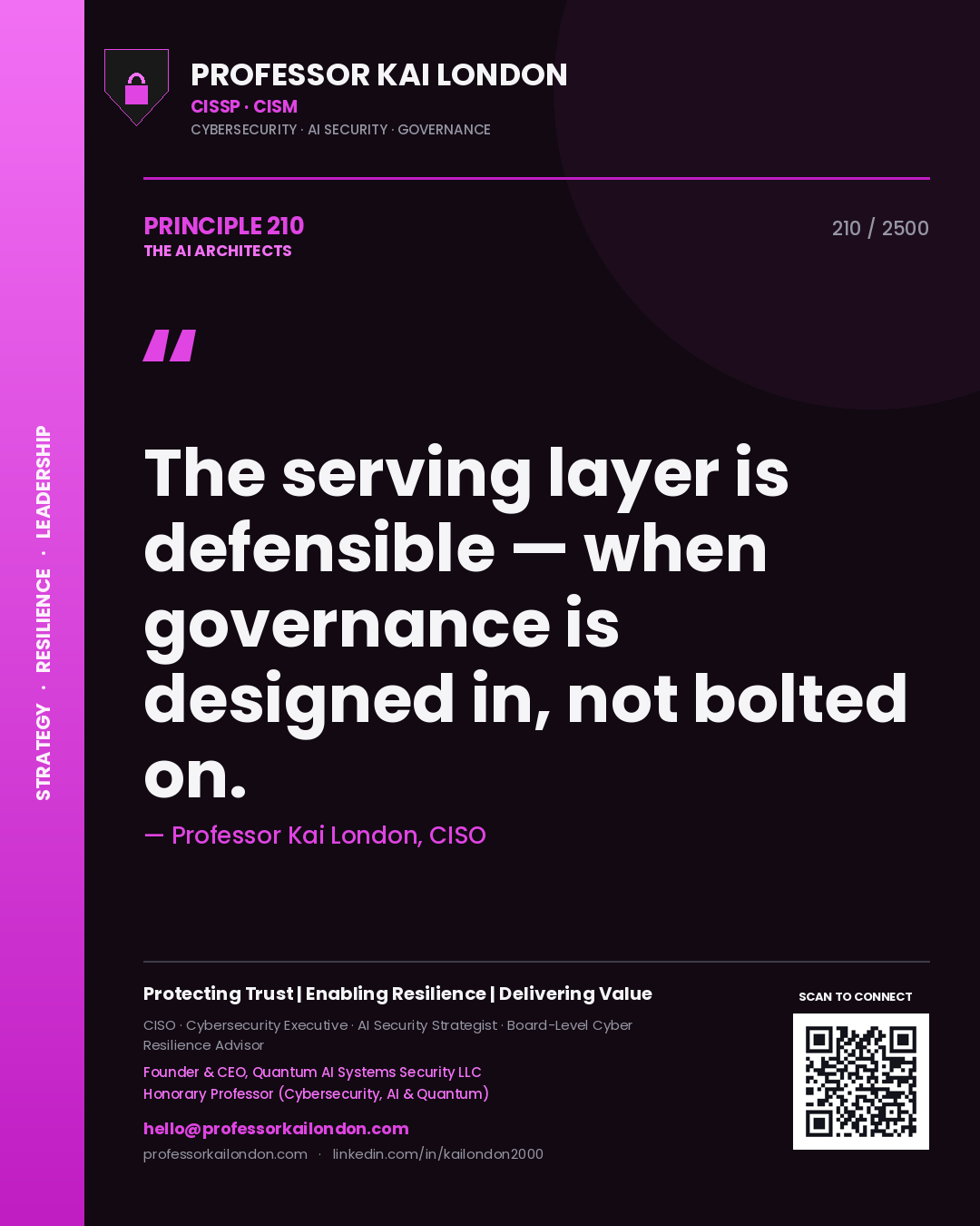 Professor Kai London principle 210: The serving layer is defensible — when governance is designed in, not bolted on.